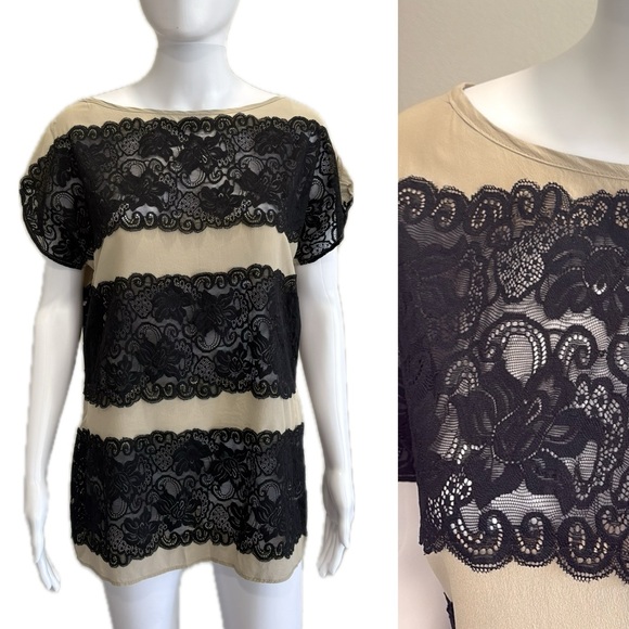GIBSON 100% Silk Lace Lingerie Top Womens Size Large Black Sheer Lace Inset - Picture 1 of 14